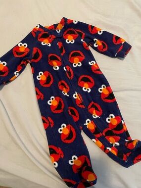 Sesame Street Navy Red Elmo Fleece One-Piece Footie